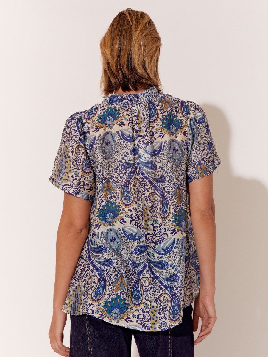 Tops Vendor | Vee Neck Sheer Shirt - Blue - Adorne - Florence Store