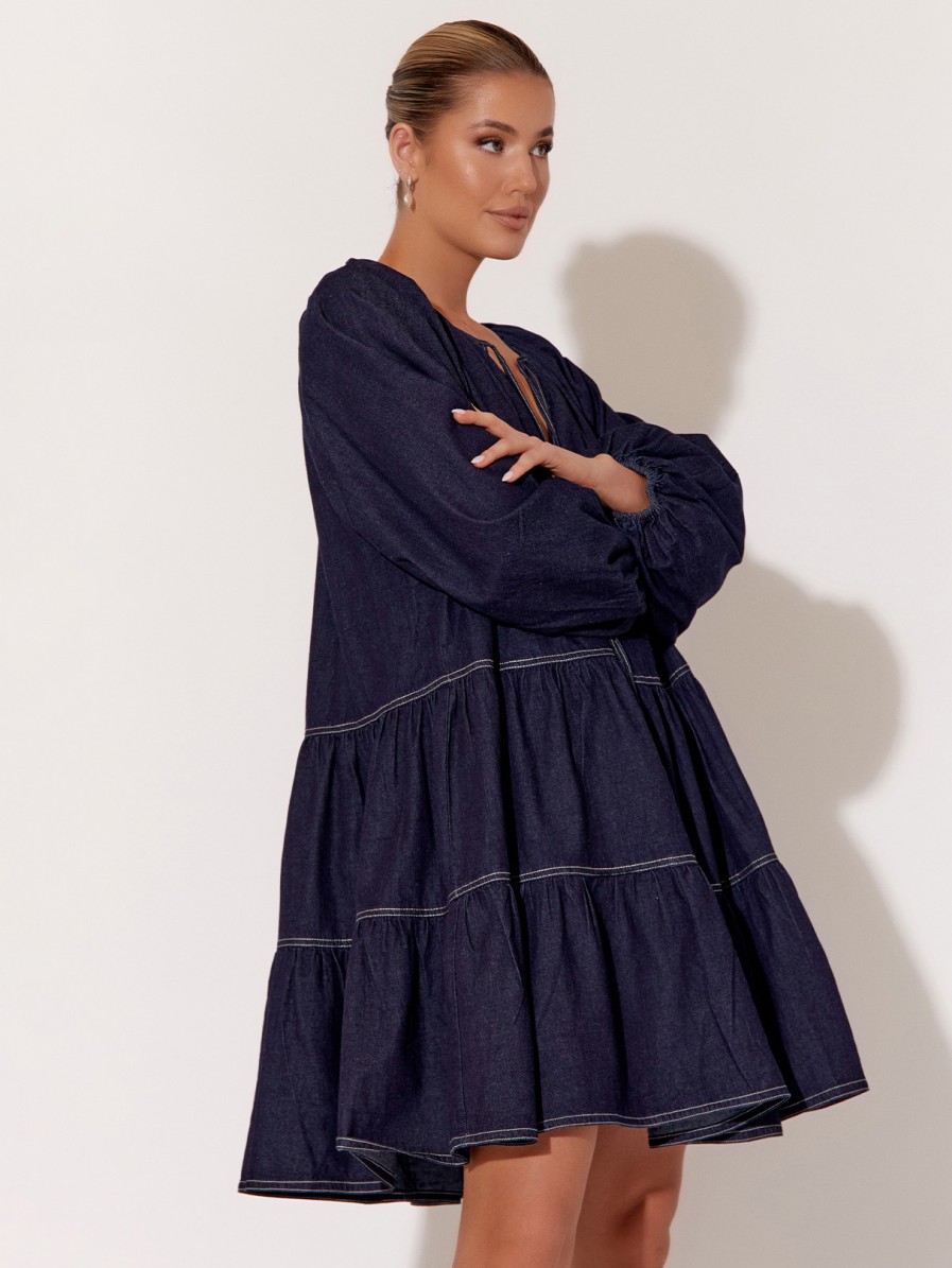 Dresses Vendor | Tiered Denim Dress - Navy - Adorne - Florence Store