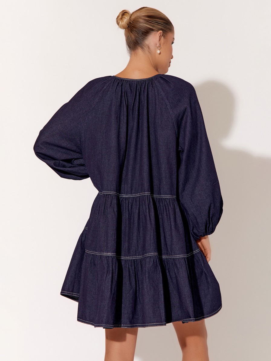 Dresses Vendor | Tiered Denim Dress - Navy - Adorne - Florence Store