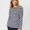 Tops Vendor | Stripe Long Sleeve Top - Navy - Threadz - Florence Store