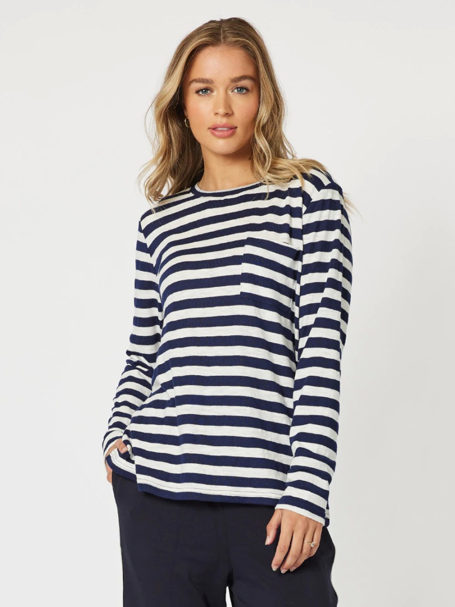 Tops Vendor | Stripe Long Sleeve Top - Navy - Threadz - Florence Store