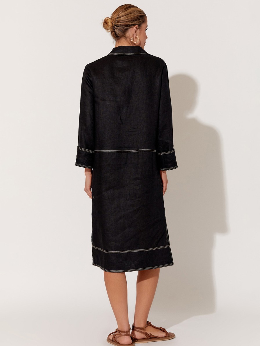 Dresses Vendor | Stitch Detail Linen Dress - Black - Adorne - Florence Store