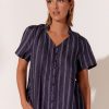 Tops Vendor | Stripe Linen Top - Navy - Adorne - Florence Store