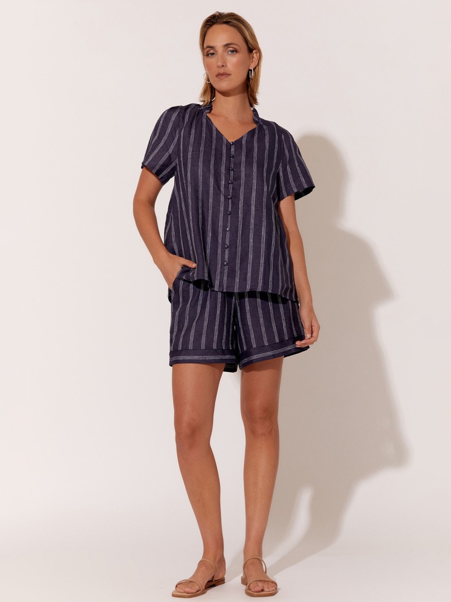 Tops Vendor | Stripe Linen Top - Navy - Adorne - Florence Store