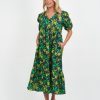 Dresses Vendor | Puff Sleeve Linen Dress - Green - Liberty Rose - Florence Store