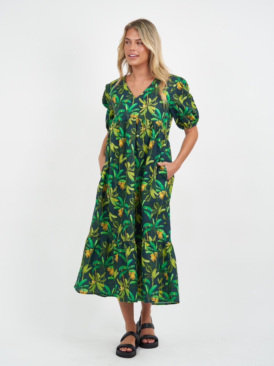 Dresses Vendor | Puff Sleeve Linen Dress - Green - Liberty Rose - Florence Store