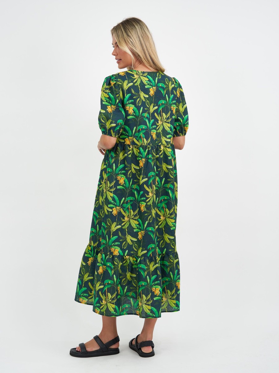 Dresses Vendor | Puff Sleeve Linen Dress - Green - Liberty Rose - Florence Store