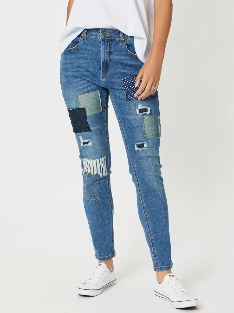 Bottoms Vendor | Sofia Patch Slim Jean - Blue - Threadz - Florence Store