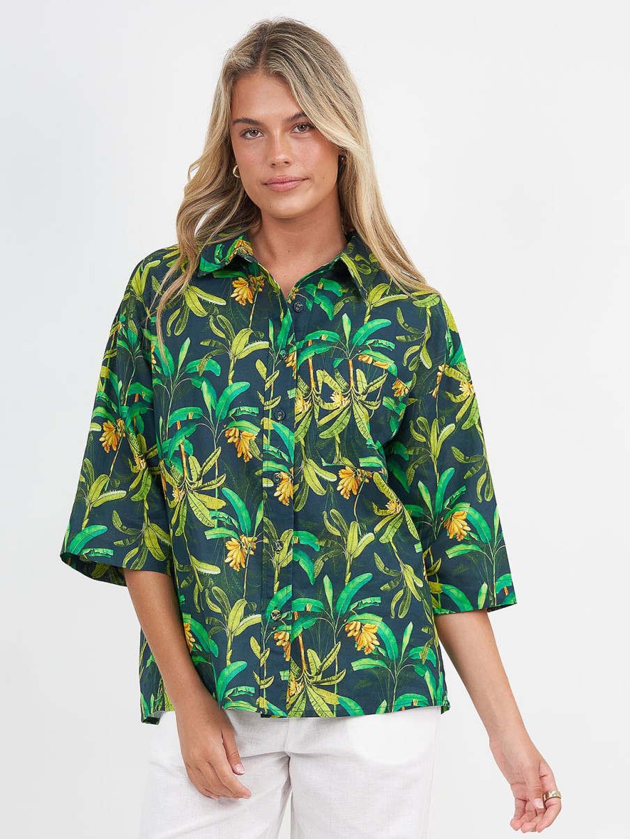 Tops Vendor | Relaxed Linen Shirt - Green - Liberty Rose - Florence Store