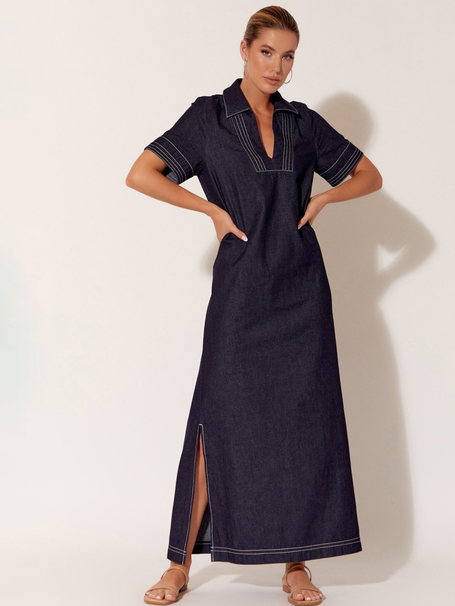 Dresses Vendor | Stitch Detail Maxi Dress - Denim - Adorne - Florence Store