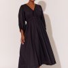 Dresses Vendor | Gathered Neckline Midi Dress - Black - Adorne - Florence Store