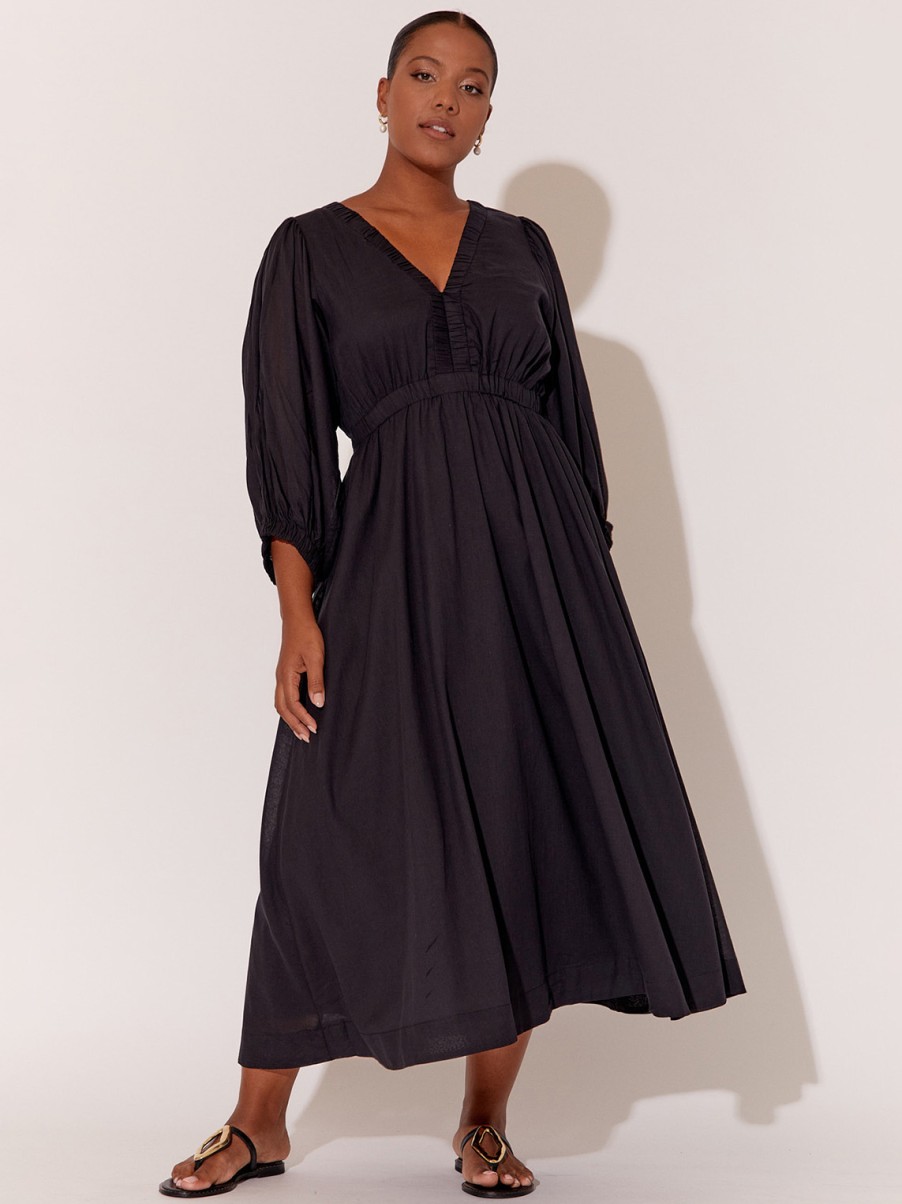 Dresses Vendor | Gathered Neckline Midi Dress - Black - Adorne - Florence Store