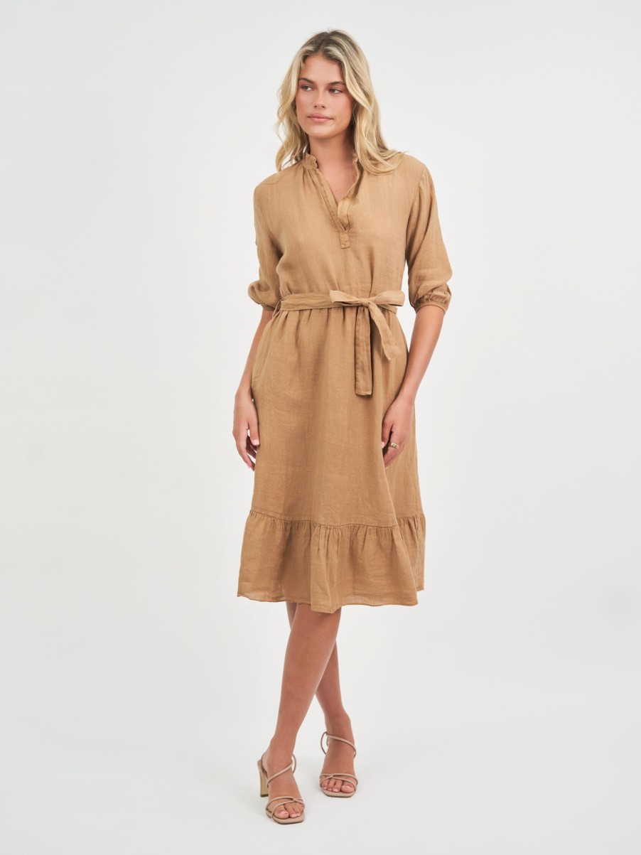 Dresses Vendor | Relaxed Linen Frill Dress La Strada - Florence Store