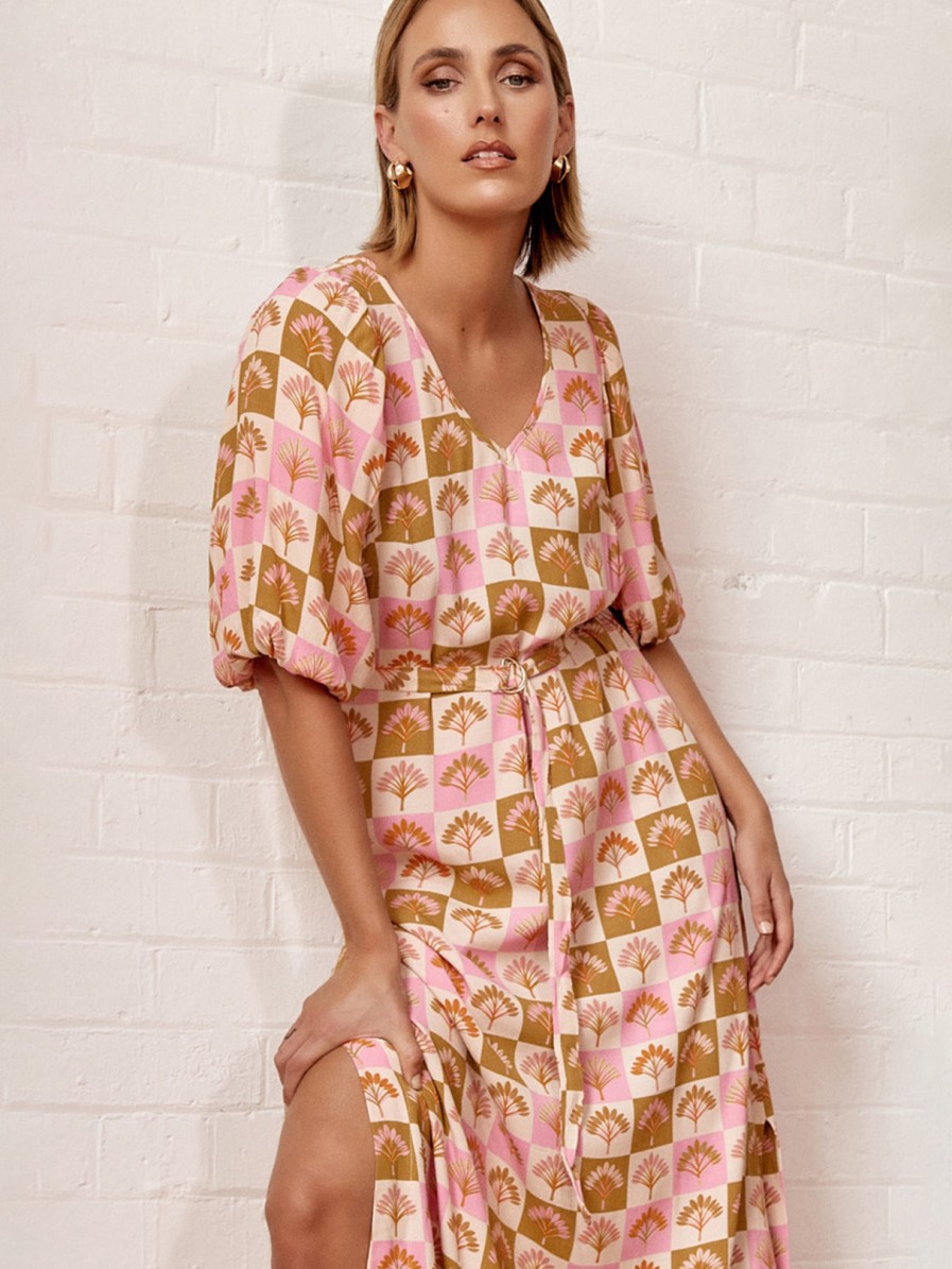 Dresses Vendor | Puff Sleeve Viscose Dress - Pink - Adorne - Florence Store