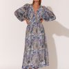 Dresses Vendor | Gathered Neckline Midi Dress - Blue - Adorne - Florence Store