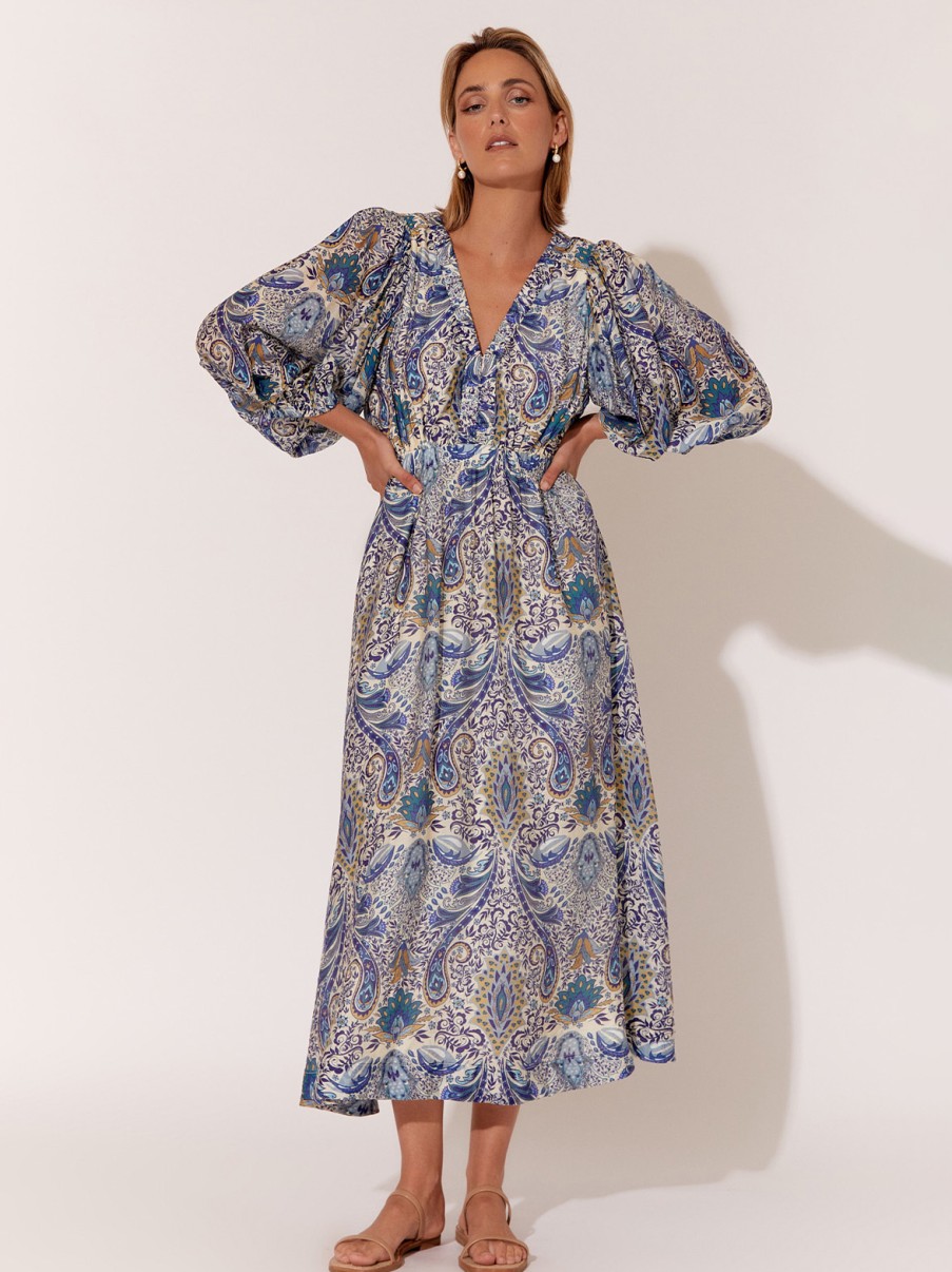 Dresses Vendor | Gathered Neckline Midi Dress - Blue - Adorne - Florence Store