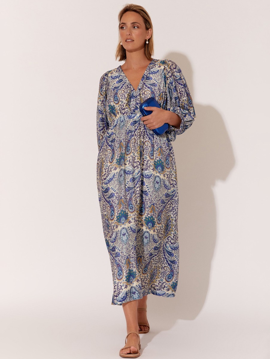 Dresses Vendor | Gathered Neckline Midi Dress - Blue - Adorne - Florence Store