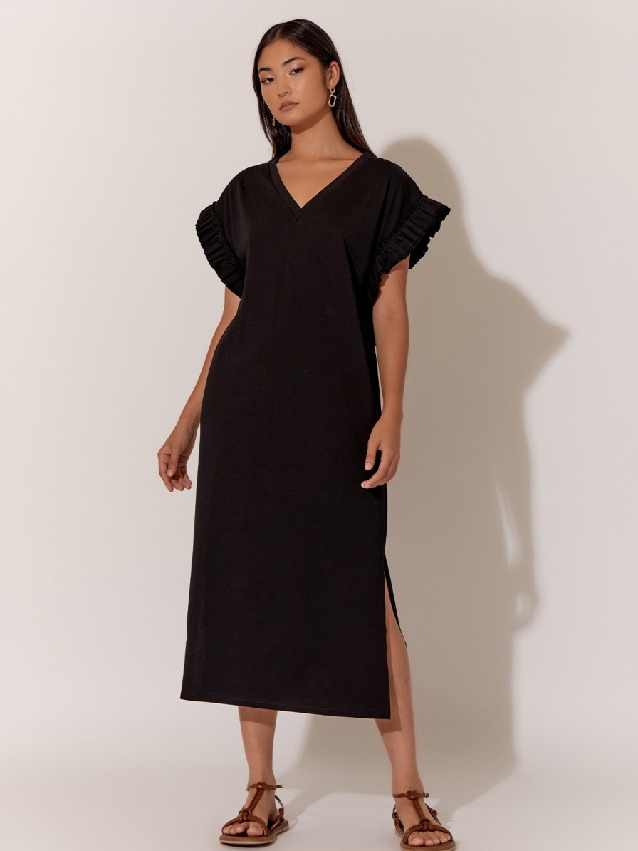 Dresses Vendor | Cotton Jersey Frill Sleeve Dress - Black - Adorne - Florence Store