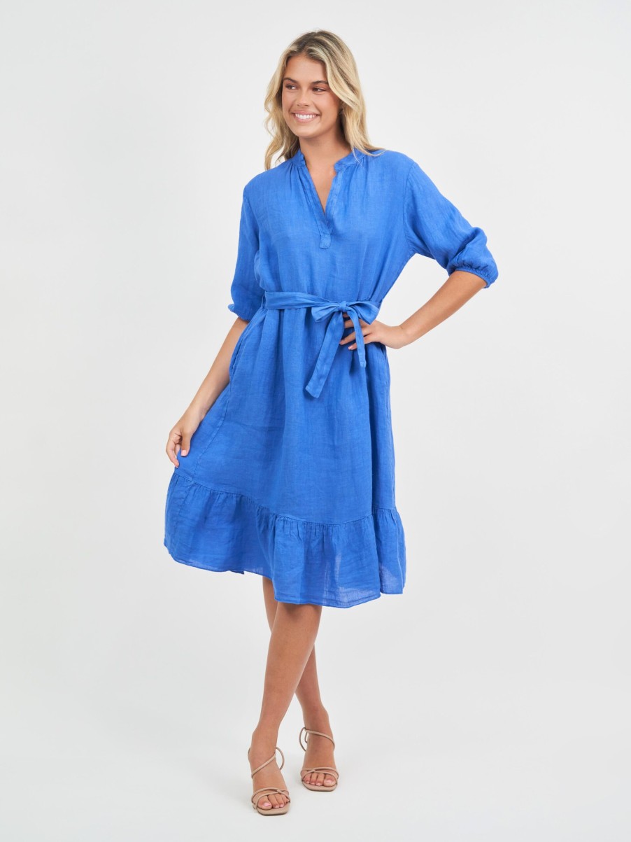 Dresses Vendor | Relaxed Linen Frill Dress La Strada - Florence Store