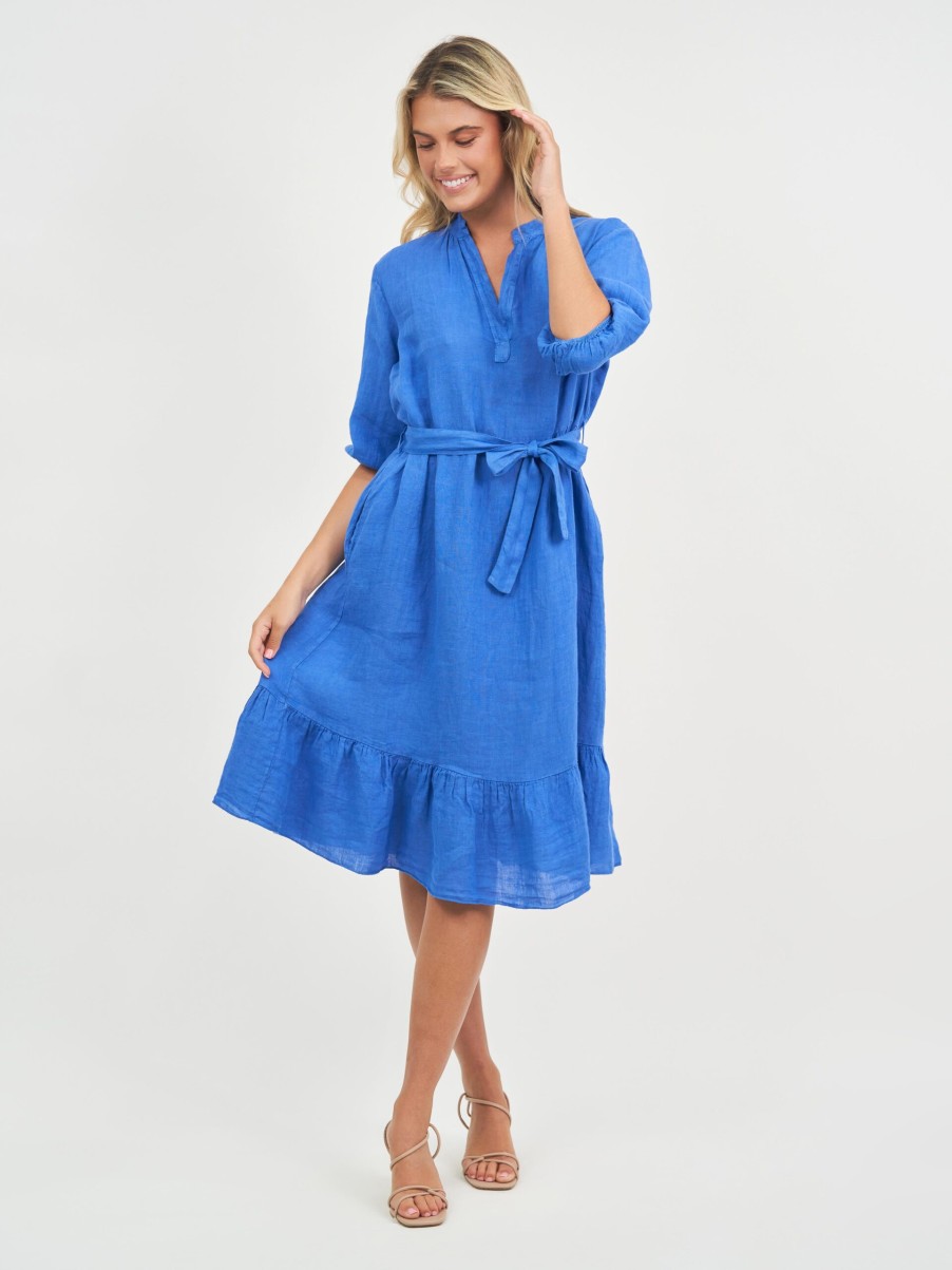 Dresses Vendor | Relaxed Linen Frill Dress La Strada - Florence Store