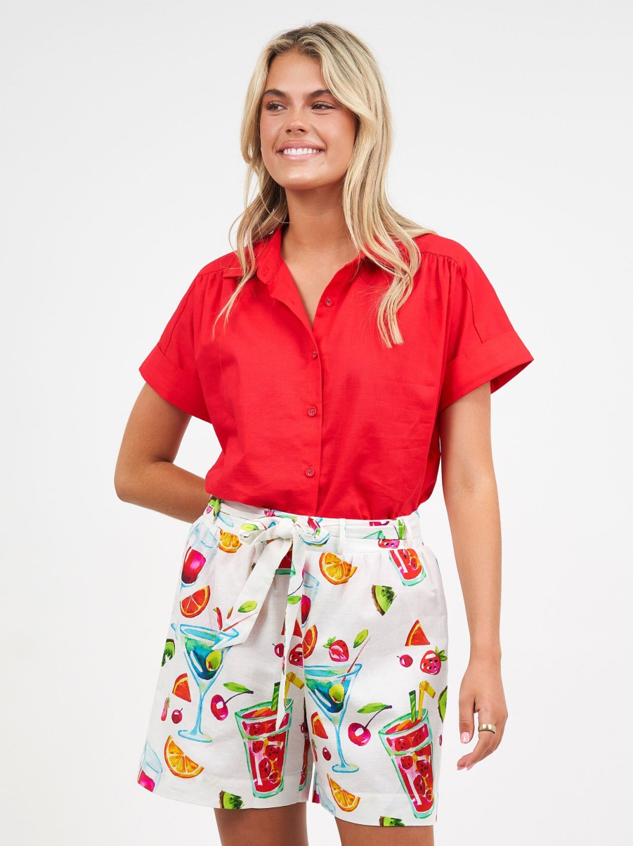 Tops Vendor | Relaxed Linen Shirt - Red - Liberty Rose - Florence Store