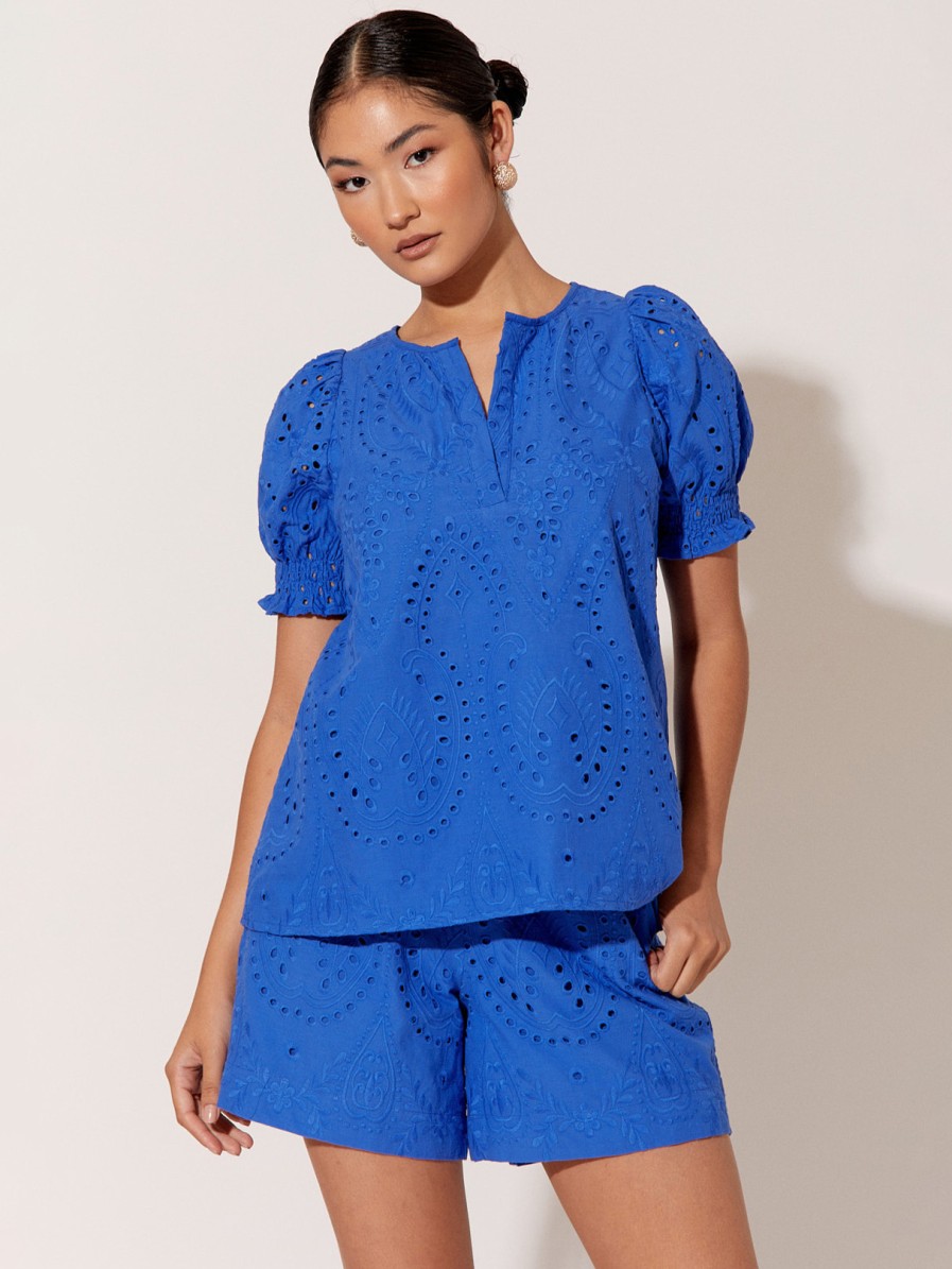 Tops Vendor | Vee Neck Broderie Top - Cobalt - Adorne - Florence Store