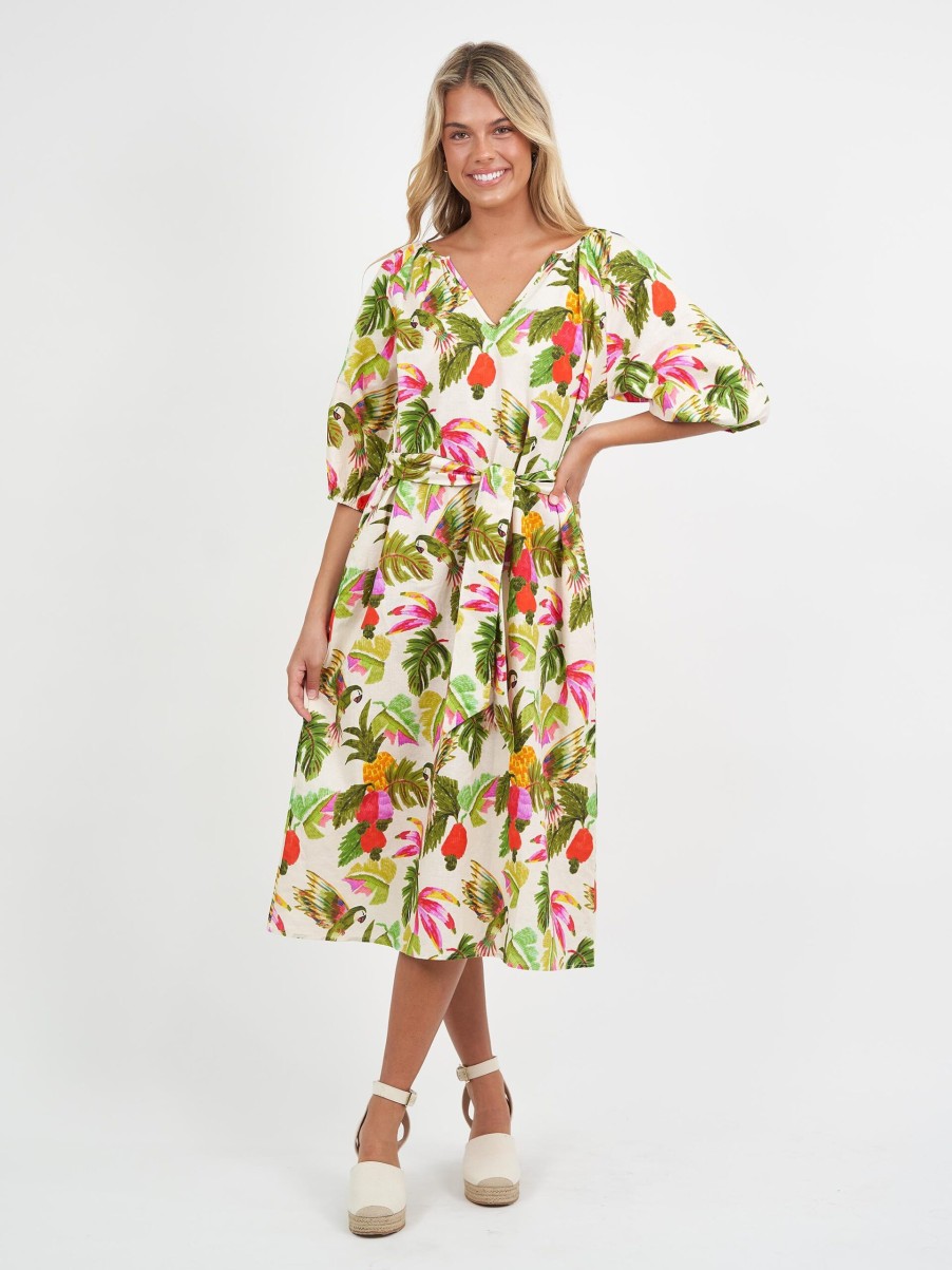 Dresses Vendor | Linen Midi Dress - Khaki - Liberty Rose - Florence Store