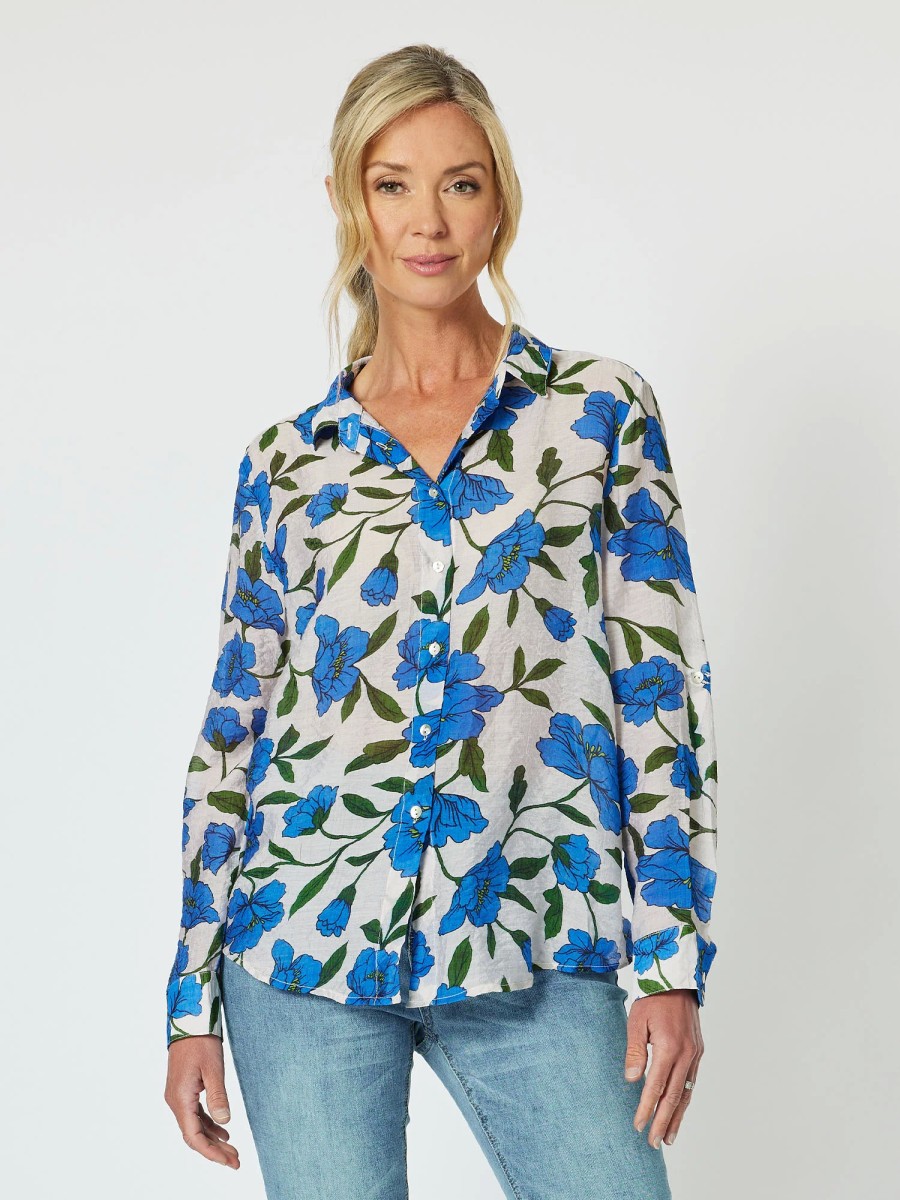 Tops Vendor | Sheer Button Shirt - Cobalt - Gordon Smith - Florence Store