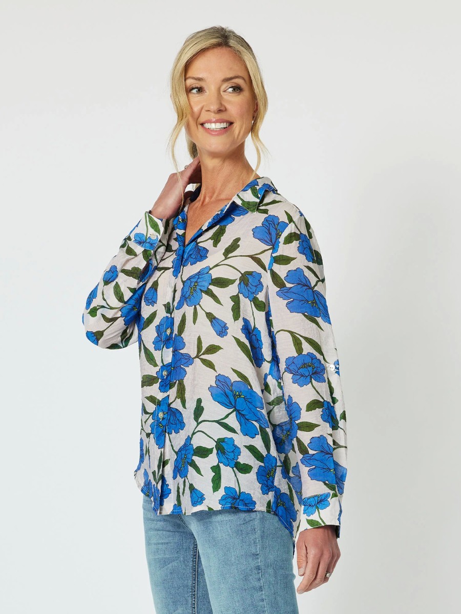 Tops Vendor | Sheer Button Shirt - Cobalt - Gordon Smith - Florence Store