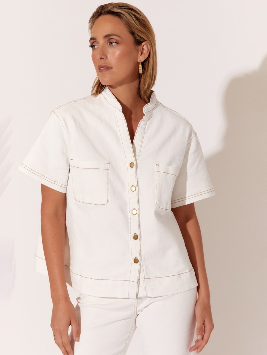 Tops Vendor | Denim Short Sleeve Shirt - Cream - Adorne - Florence Store