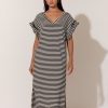 Dresses Vendor | Cotton Jersey Frill Sleeve Dress - Stripe - Adorne - Florence Store