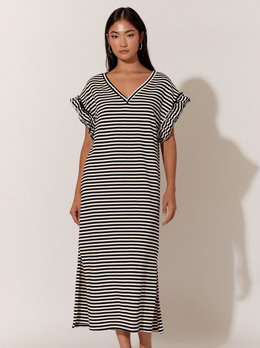 Dresses Vendor | Cotton Jersey Frill Sleeve Dress - Stripe - Adorne - Florence Store