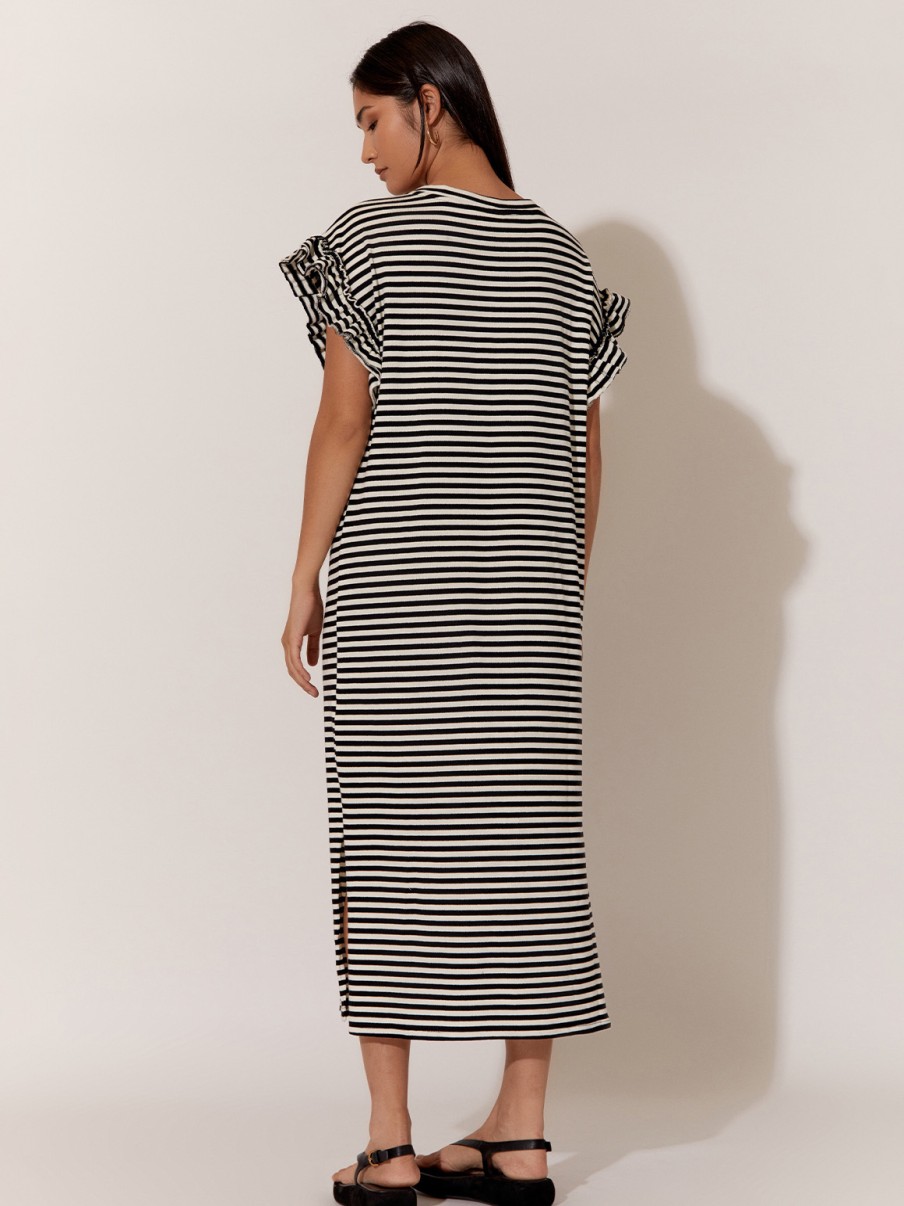 Dresses Vendor | Cotton Jersey Frill Sleeve Dress - Stripe - Adorne - Florence Store