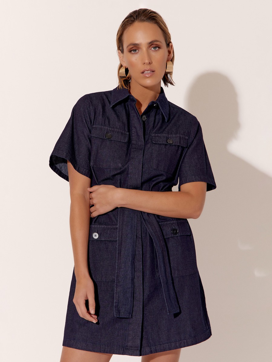 Dresses Vendor | Pocketed Denim Dress - Navy - Adorne - Florence Store