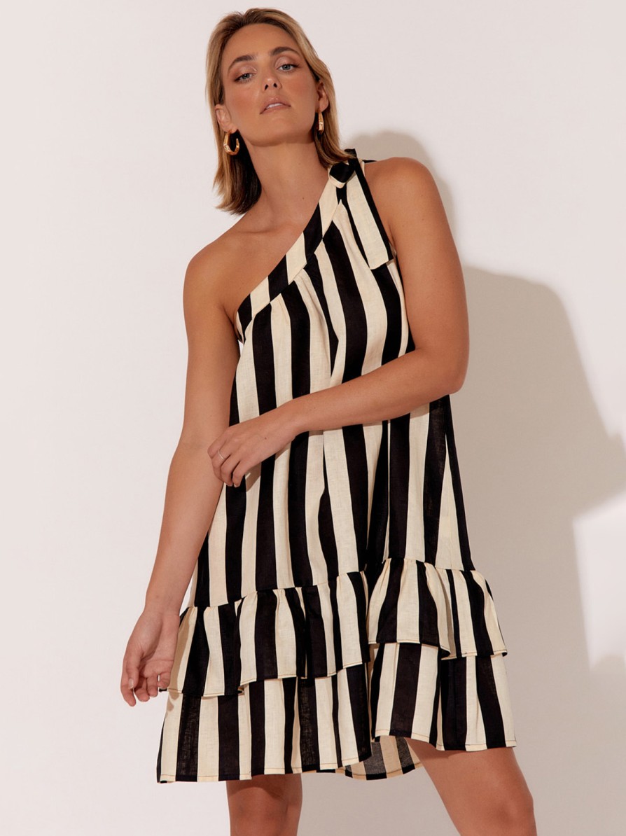 Dresses Vendor | Striped Tier Linen Dress - Black - Adorne - Florence Store