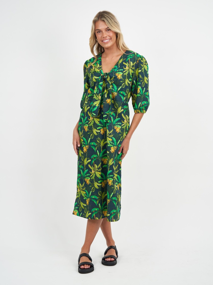 Dresses Vendor | Tie Bust Linen Dress - Green - Liberty Rose - Florence Store