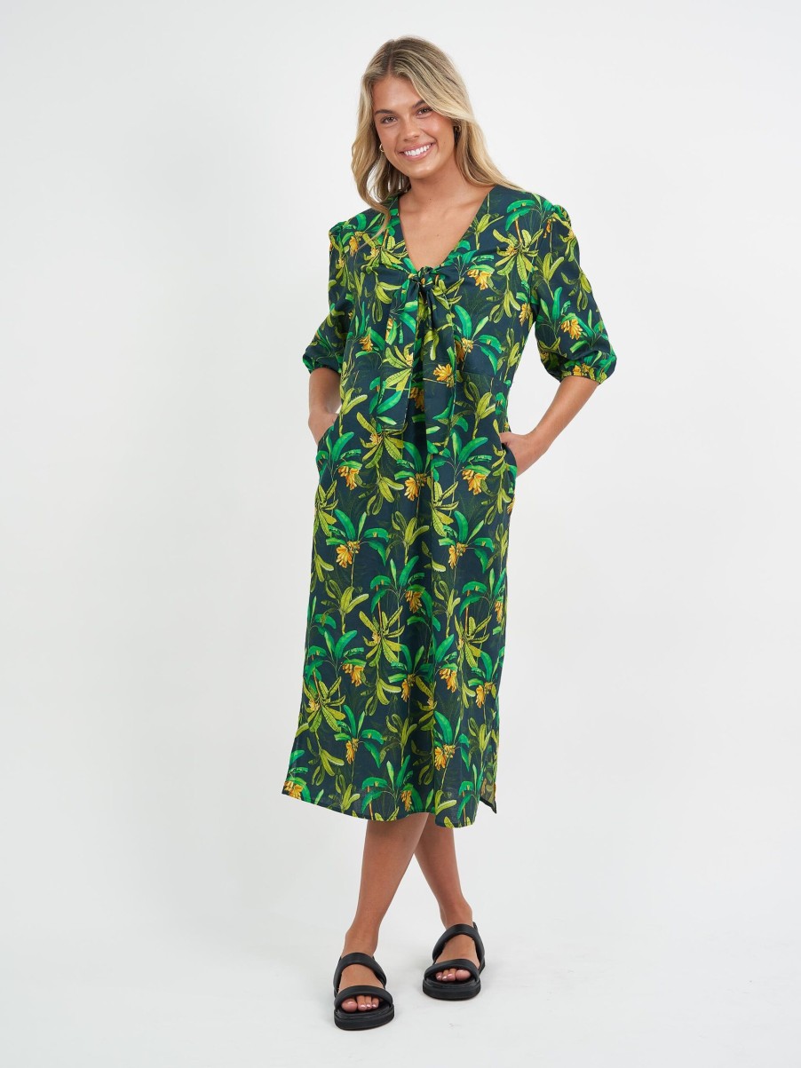 Dresses Vendor | Tie Bust Linen Dress - Green - Liberty Rose - Florence Store