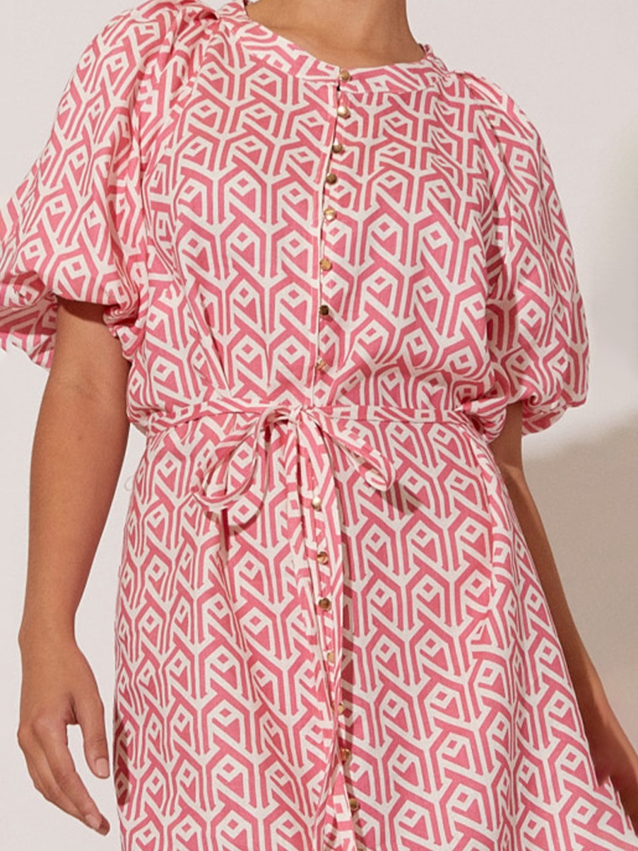 Dresses Vendor | Button Thru Linen Dress - Pink - Adorne - Florence Store