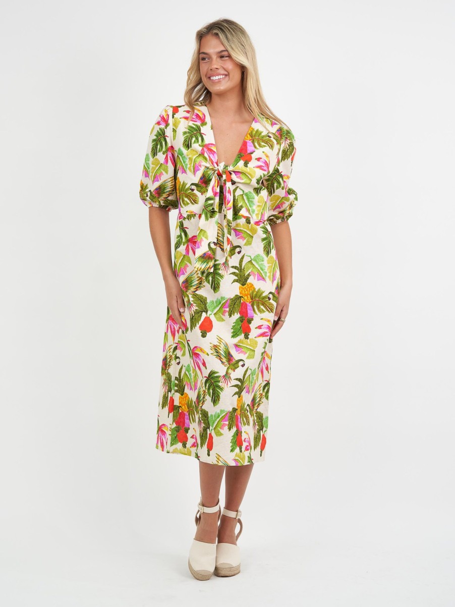 Dresses Vendor | Tie Bust Linen Dress - Khaki - Liberty Rose - Florence Store