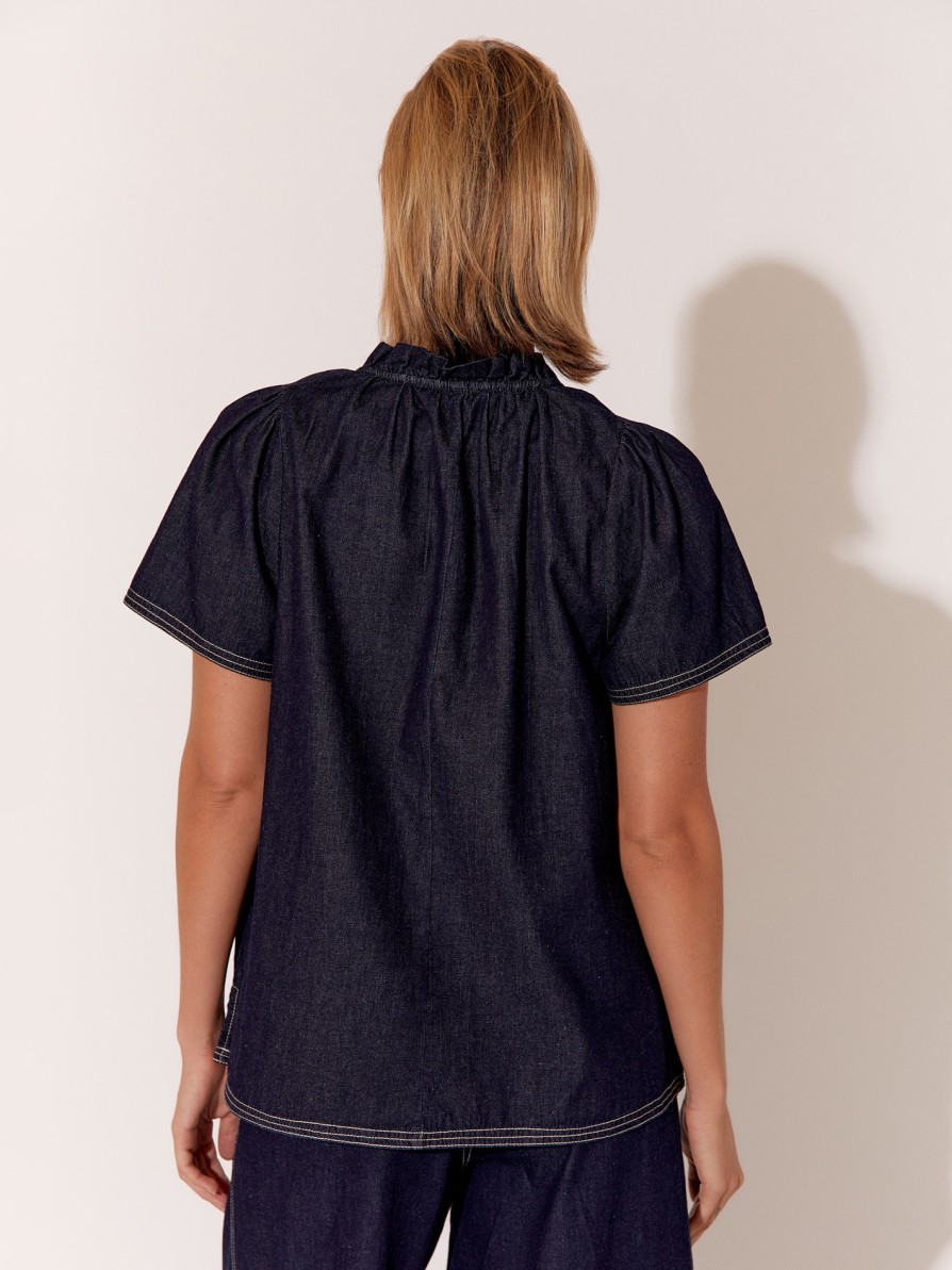 Tops Vendor | Vee Neck Denim Shirt - Denim - Adorne - Florence Store