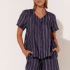 Bottoms Vendor | Stripe Linen Short - Navy - Adorne - Florence Store